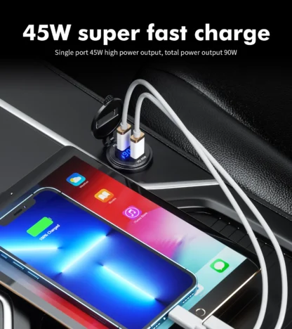 90W Quick Charge Car Charger PD Port Fast Charging Switch ON/OFF Phone Charger LED Display Power Adapter 12V 24V for Car Boat RV - Image 17