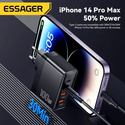 Essager 100W GaN USB Type C Caricabatterie PD QC Quick Charge 4.0 3.0 Type C Ricarica Rapida Per iPhone 14 13 12 Xiaomi Macbook - Image 4