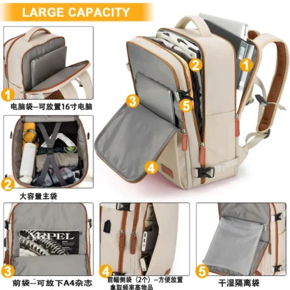 Travel Backpack 40x20x30 Cabin Plane Waterproof Expandable Weekender Laptop With USB Port Ryanair Carry-On Women Men Backpack - Image 3