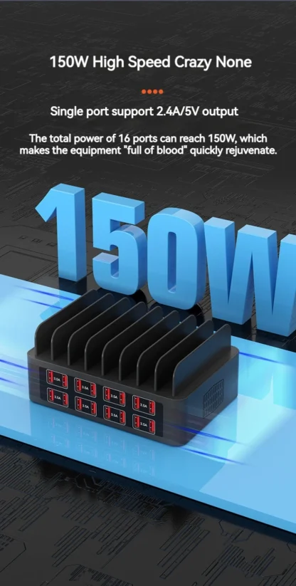 ASENGRY 150W Universal Multi USB Charger 16 Port USB Charging Station Tablet Stand For Ipad Iphone 15 14 13 Pro Max Samsung S24 - Image 12