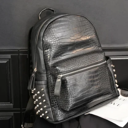 Fashion Rivet Backpack Men Alligator PU Leather Men's Backpacks Laptop Bag Rock Hip-Hop Travel Backpack Male Student School Bag - Image 4