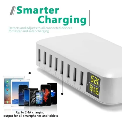 Multi 8 Port USB Fast Charger Desktop Phone Carregador LCD Display Charing station Dock HUB For Iphone 14 Samsung Xiaomi Tablet - Image 2