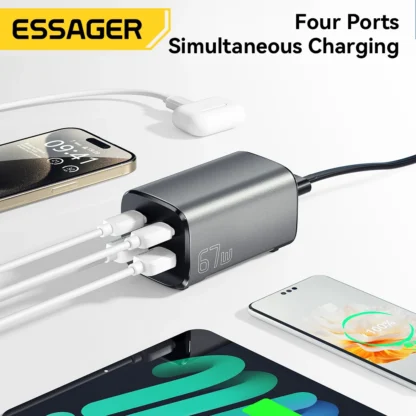 Essager 67W GaN USB C Charger Quick Charge 4.0 QC 3.0 PD USB-C Type C  Desktop Fast Charger For MacBook Samsung iPhone 15 Laptop - Image 2