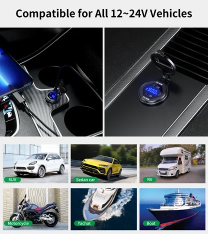 90W Quick Charge Car Charger PD Port Fast Charging Switch ON/OFF Phone Charger LED Display Power Adapter 12V 24V for Car Boat RV - Image 15
