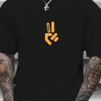 Camiseta de manga corta con cuello redondo y estampado de letras 100% algodón de talla grande informal de verano para hombre