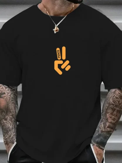 Camiseta de manga corta con cuello redondo y estampado de letras 100% algodón de talla grande informal de verano para hombre