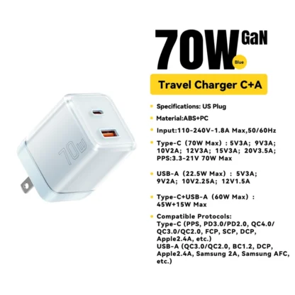 Essager 70W GaN Charger PD Charge  USB Type C Charger Support PD QC PPS Portable Fast Charger For iPhone 15 14 13 Laptop Charger - Image 7