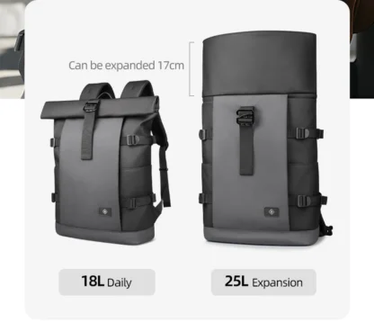 HK Waterproof Roll-Top Backpack for Men Large Capacity Expandable 17 Inch Laptop Bag Leisure Travel Backpack Hiking Camping Bags - Image 14