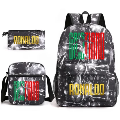 Ronaldo print student schoolbag 3-piece set youth backpack pencil case shoulder bag set - Image 30