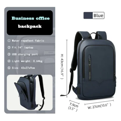 HK Slim Backpack For Men 15.6 Inch Laptop Bags Waterproof Minimalist Business Backpack With USB Charging Casual Travel Work Bag - Image 12