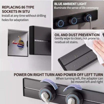 50cm Rail Socket,UK/EU/US/UN Standard Adapter Plug,Home Kitchen/Meeting Wall Mounted/Embedded Track Power Outlet with USB+Type-c - Image 2