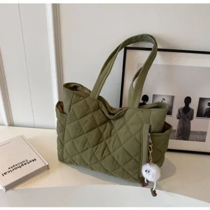 Fashion New Ins Cotton Clothing Bag for Women New Diamond Grid Large Capacity Hand-held Tote Bag Commuting Shopping Shoulder Bag - Image 42
