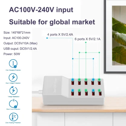 The 10-port 20-port usb charger is lightweight and designed to charge smartphones, tablets and other usb devices - Image 10