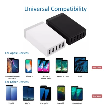 5 Ports USB Charger Desktop Charging Station 40W Smart Charger Adapter for Smart Phone iPhone 15 14 Samsung S23 S22 Xiaomi - Image 3