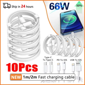 66W Type C PD 30W USB Cable For Apple iPhone 16 15 14 13 11 Pro Max 12 Mini 7 8 Plus XS R Fast Charging USB C Cable Charge Wire