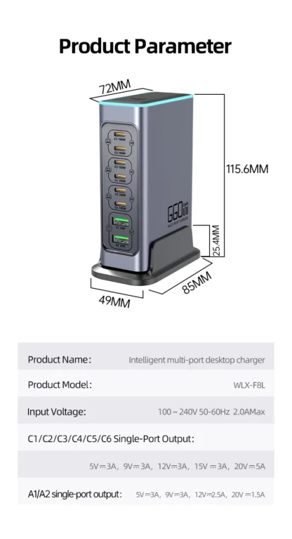 660W GaN Charger USB C Fast Desktop 8-port USB Type C PD Charger Fast Charge 3.0 USB Type C Fast Charger for iPhone16 15 Samsung - Image 21