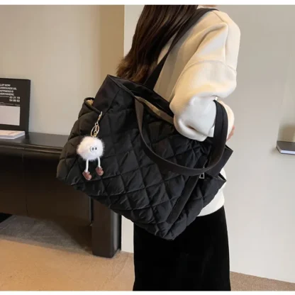Fashion New Ins Cotton Clothing Bag for Women New Diamond Grid Large Capacity Hand-held Tote Bag Commuting Shopping Shoulder Bag - Image 35