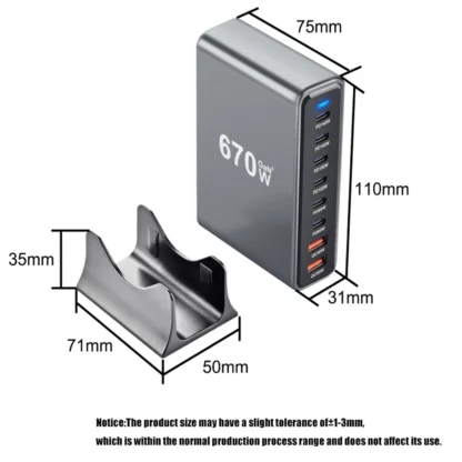 670W GaN Charger 6 In 1 Desktop Charging Station 140W PD3.1 PD USB Charger For MacBook iPhone Samsung Huawei Xiaomi Fast Charger - Image 15
