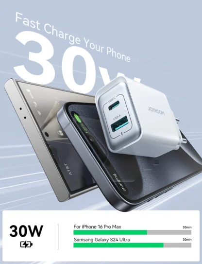 Joyroom 30W USB C Wall Charger Dual Port PD Fast Charger Adapter 2-in-1 for iPhone 16/15/14 Pro Max Type C Charging for Samsung - Image 9