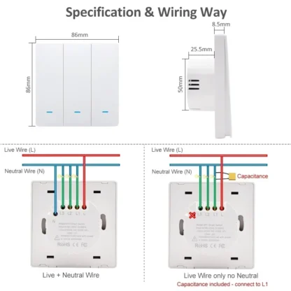 ZigBee Tuya Wall Light Switch Wireless Remote Smart Home Life APP Push Button with no Neutral 2 3 Way UK EU On Off 1 2 3 Gang - Image 6