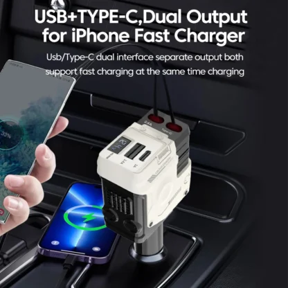 4-in-1 120W Retractable Car Charger Super Fast Charging Dual Type-C Adapter USB Cigarette Lighter For IPhone 15 Huawei Samsung - Image 2