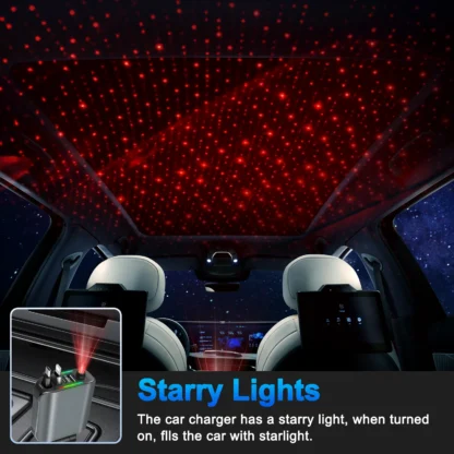 Retractable Car Charger With Starlight, 4 In 1 USB C For IPhone And Android Car Charger Fast Charging, - Image 3