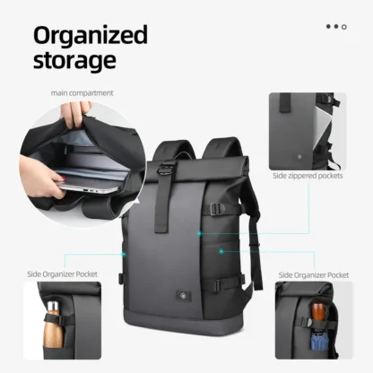 HK Waterproof Roll-Top Backpack for Men Large Capacity Expandable 17 Inch Laptop Bag Leisure Travel Backpack Hiking Camping Bags - Image 4