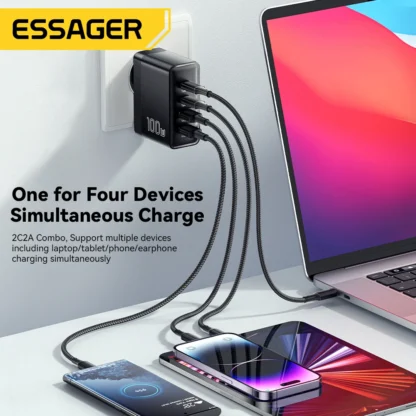 Essager 100W GaN USB Type C Caricabatterie PD QC Quick Charge 4.0 3.0 Type C Ricarica Rapida Per iPhone 16 15 14 Xiaomi Macbook - Image 2