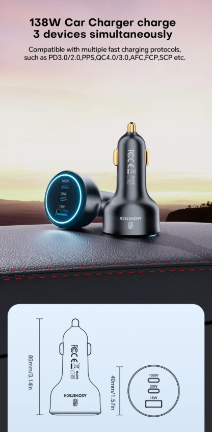 138W Car Charger USB Type C Dual Port USB Phone Fast Charger PD Fast Charging for IPhone 14 Samsung Xiaomi  IPad Laptops Tablets - Image 19