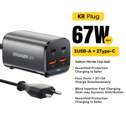 Essager 67W USB C GaN Charger Desktop Quick Charge 4.0 QC 3.0 PD Type C Fast Charging For MacBook Samsung POPC iPhone 15 Laptop - Image 10