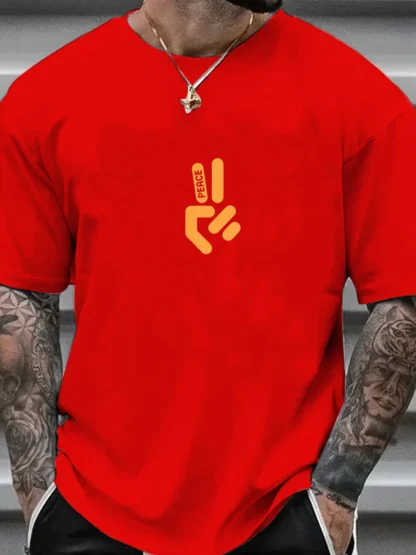 Camiseta de manga corta con cuello redondo y estampado de letras 100% algodón de talla grande informal de verano para hombre - Image 5