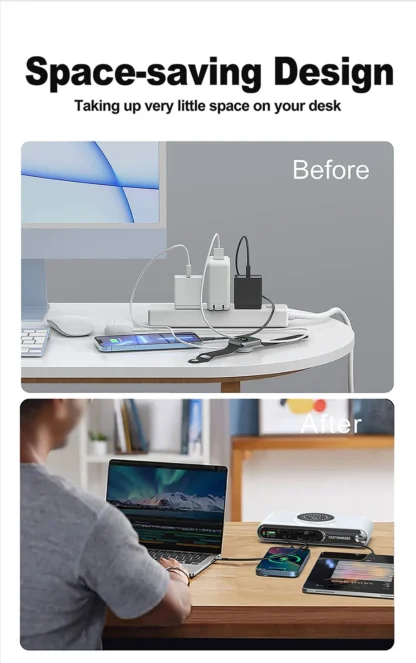 5-in-1 USB C Charger Station with LED Colour Nighting 72W 4-Ports Magnetic Wireless Charging Station PD45W Fast Charger F9A - Image 15