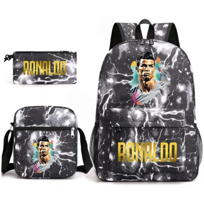 Ronaldo print student schoolbag 3-piece set youth backpack pencil case shoulder bag set - Image 4