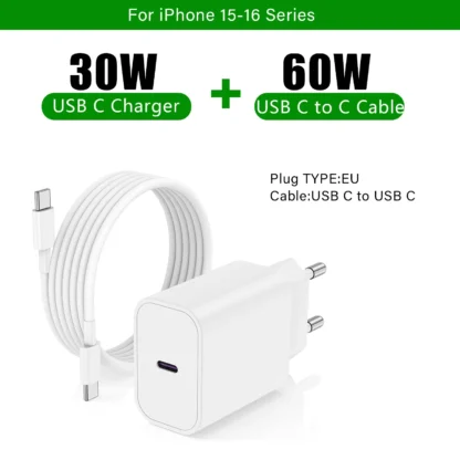 PD 30W fast charger for iPhone 16 15 Pro Max Plus Fast Charging Cable for iPhone charger USB C for Apple iPad wall adapter US EU - Image 10