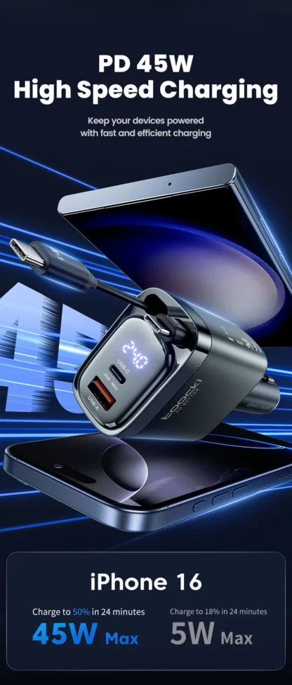 Toocki 105W USB C Car Charger with Dual Retractable Type-C Cable Digital Display 180° Design Fast Charge for iPhone 16 Huawei - Image 11