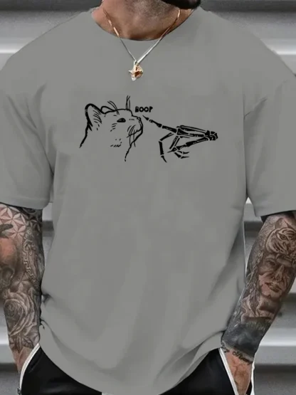 Camiseta deportiva de manga corta con cuello redondo para hombre, 100% algodón, cómoda, informal, holgada, de talla，Exquisite p - Image 2