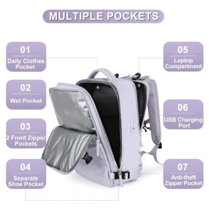 Buylor 40x25x20 Travel Backpack For Women Airplane Cabin Luggage Backpack Carry On 14inch Laptop Backpack Casual SchoolBackpack - Image 15