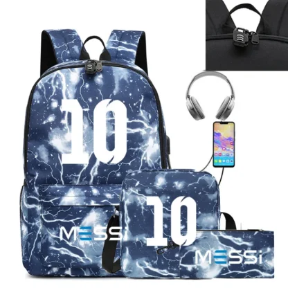 Messi Backpack 3pcs Usb Waterproof Backpack Casual Travel Backpack Women Men Large Capacity Travel Laptop Backpack School Bags - Image 3