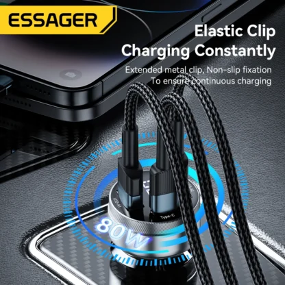 Essager 80W Car Charger USB Type C PD Fast Charging Phone Quick Charge for iPhone 14 13 Huawei Xiaomi Samsung iPad Laptop Tablet - Image 2