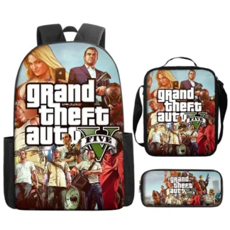 Kids GTA Student School Bookbag Set-G-Grand Theft Auto Backpack+Shoulder Bag+Pencil Case Waterproof Travel Rucksack for Boys