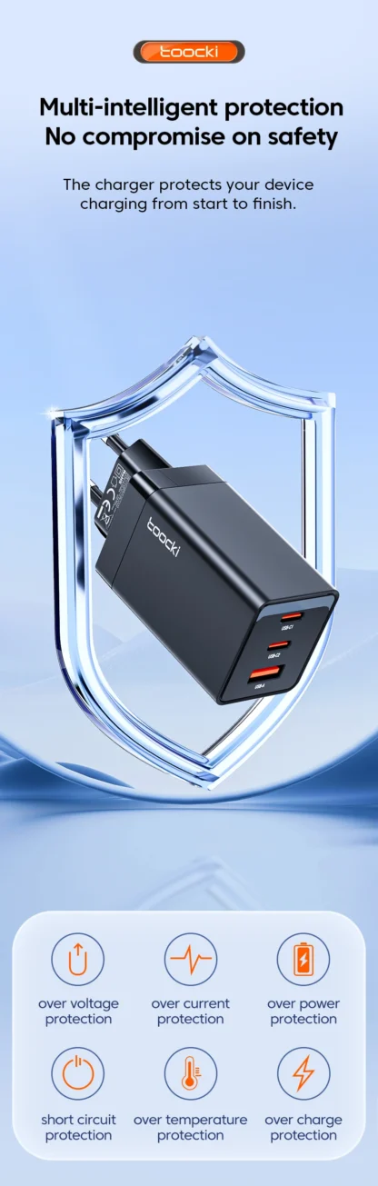 Toocki GaN 67W USB C Charger 3 Ports QC Fast Charging Wall Adapter Type C Charger UK/US Plug for iPhone 15 Samsung Huawei OPPO - Image 13