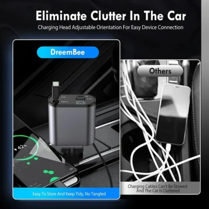 4 in 1 120W Car Charger Retractable Car Cigarette Lighter Adapter USB Type C Fast Charger Cable For IPhone Xiaomi Huawei Samsung - Image 6