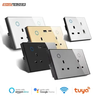 Shawader WIFI Smart Tuya USB Type-C PD 20W Wall Socket UK Plug Outlet Power Monitoring Touch Switch Remote by Alexa Google Home
