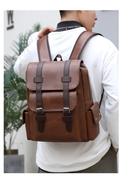 Large Capacity Soft PU Leather Backpack for Casual Business Travel - Image 23