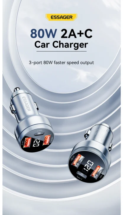 Essager 80W Car Charger USB Type C PD Fast Charging Phone Quick Charge for iPhone 14 13 Huawei Xiaomi Samsung iPad Laptop Tablet - Image 8
