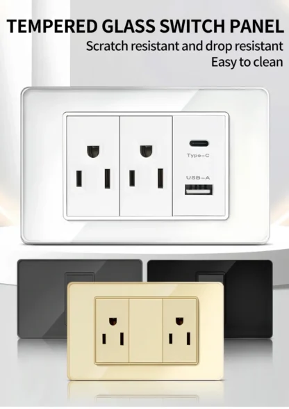 American Thai Standard 118*75mm USB Type-C 20W Fast Charging Power Outlet Smart 3A Socket Wall Light Switch Office Home Use 110V - Image 31