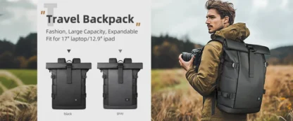 HK Expandable Travel Backpack Men Large Capacity Waterproof 15.6” Laptop Bag Hiking Rucksack Cycling Daypack Bag with USB Port - Image 14