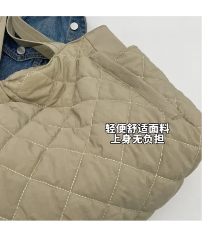 Fashion New Ins Cotton Clothing Bag for Women New Diamond Grid Large Capacity Hand-held Tote Bag Commuting Shopping Shoulder Bag - Image 17
