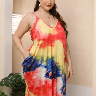 Sexy Slip Dress Summer xxl Dresses for Women Plus Size Tunic Spaghetti Strap Loose Dresses Tie Dye Midi Ladies bohemian 4xl xxxl