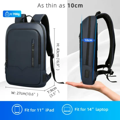 HK Slim Backpack For Men 15.6 Inch Laptop Bags Waterproof Minimalist Business Backpack With USB Charging Casual Travel Work Bag - Image 4